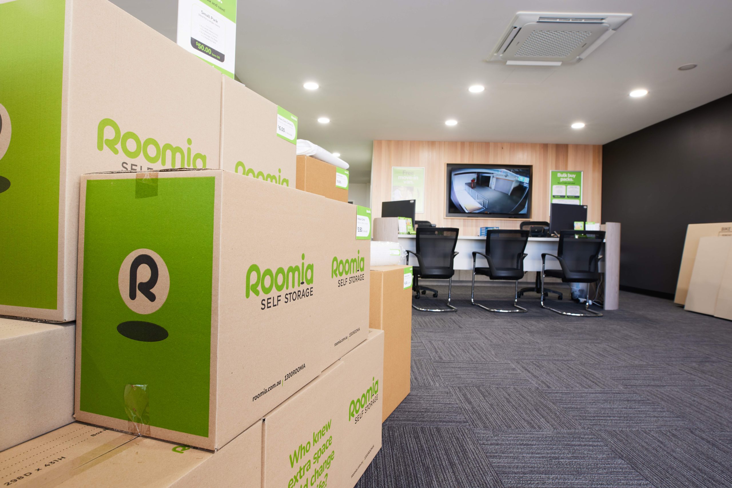 Boxes available at the Roomia Self Storage facility Box shop